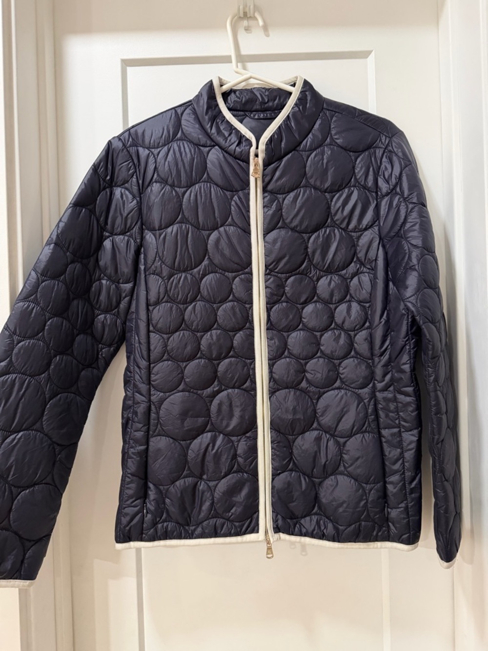 Marina Yachting Quilted Navy Zip-Front Jacket with Contrast Trim